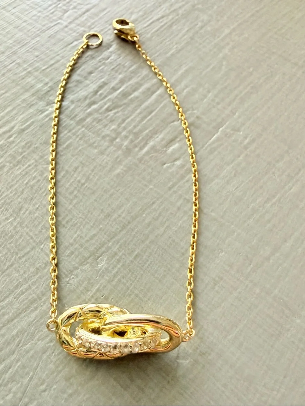 Judith Ripka 14k Gold Clad 925 Sterling  Knot Link Bracelet Crystal Accent NEW